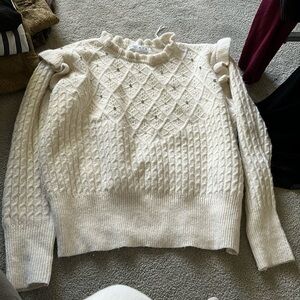 Primark, xl cream, color sweater, silver pearls,& white pearls  ruffle neck